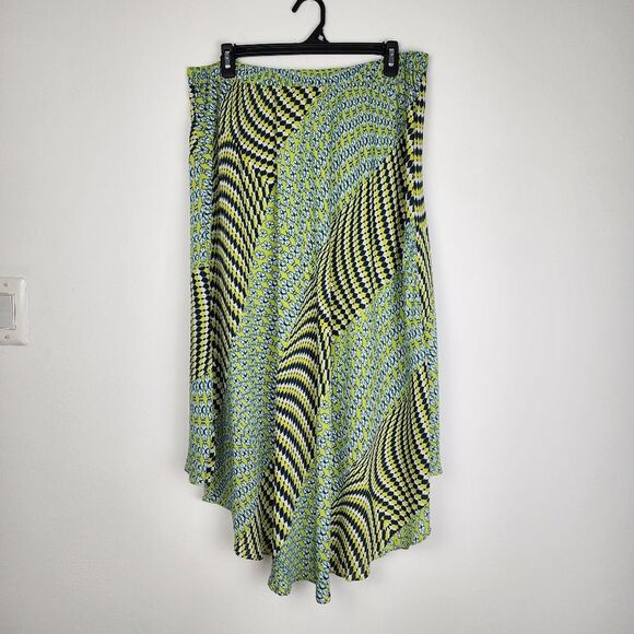 Laundry By Shelli Segal Flowy Skirt Midi Skirt High-low Green Blue Size 12 - Picture 4 of 14